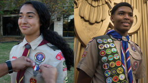 Male and Female getting award their eagle medal